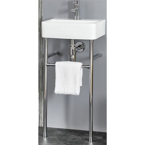 Milano Farington White Ceramic Bathroom Basin Sink with One Tap Hole and Chrome Washstand - 400mm x 295mm