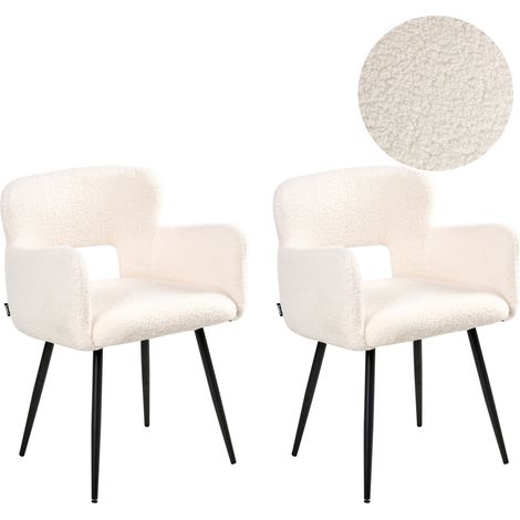 Conjunto de 2 sillas de comedor modernas asiento tapizado en tela bouclé con reposabrazos acolchado blanco Sanilac (1/5)