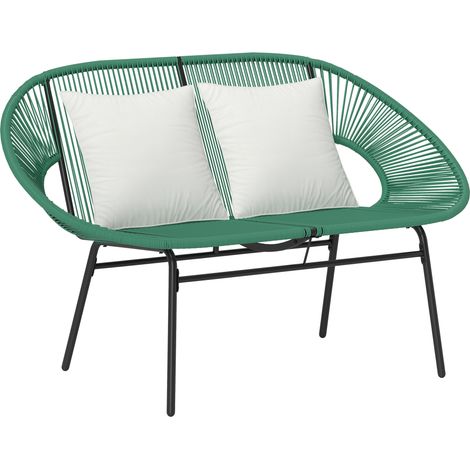 Divano da Giardino 2 Posti 132x72x83 cm con Cuscini e Braccioli in Rattan PE e Acciaio Verde (1/5)