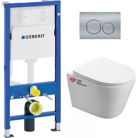 Pack WC suspendu sans bride – Bâti-support Geberit UP100 – Cuvette céramique Infinitio INFINITIOGEB9 – Plaque Delta20 chrome mat