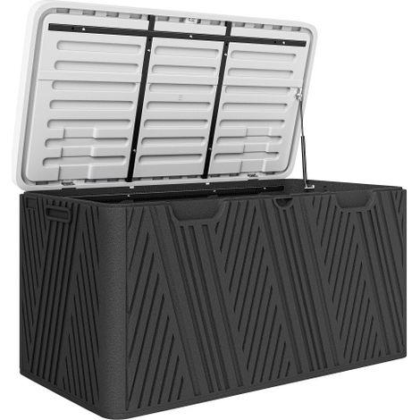 380L Waterproof Outdoor Storage Box with Secure Locking Lid-Black Color,Ideal for Garden and Patio Use