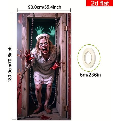 Décoration de porte sanglante et effrayante pour Halloween - Bannière/drapeau extérieur pour porche - 90 x 180 cm (Perforation + ruban) - MG-14
