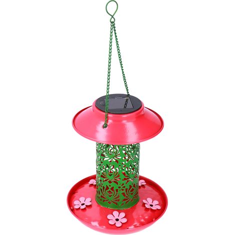 Mangeoire solaire suspendue en fer forgé avec éclairage LED pour oiseaux sauvages, idéale pour l'aménagement paysager de jardin. (1/5)
