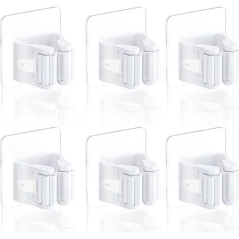 Support pour balai et serpillière 6 pièces sans perçage -Blanc nuageux (1/5)