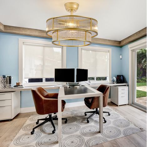 Ventilateur de plafond lumineux 50x50x39 cm en ABS doré, commande double, silencieux pour chambre (1/5)