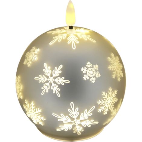 Bougie sphérique LED en verre avec motif flocon de neige et minuterie - 10 cm - Bougie LED électrique blanc chaud - Décoration de l'Avent - Couronne de l'Avent - Décoration de Noël - Saint-Valentin (1/4)