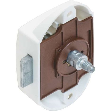 Serrure à pêne dormant en applique blanc push lock axe 25mm fermeture porte portail meuble salle de bain cuisine universel (1/4)