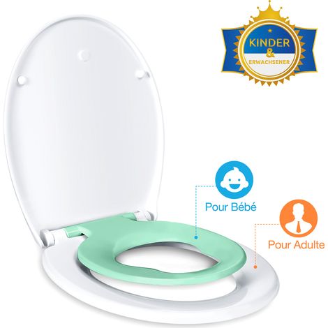 Abattant WC Familial, Lunette de Toilette avec Siège Enfant Magnétique, Frein de Chute et Charnière Réglable, Abattant WC en Polyéthylène pour Adultes et Enfants (Vert)