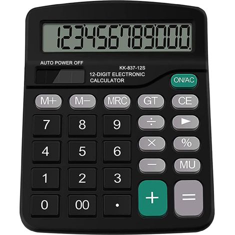 Calculatrice De Bureau - Affichage LCD 12 Chiffres - Alimentation Solaire Et Pile - Boutons Grand Format - Pour Bureau Commerce Ecole Maison - 1 Pièce (1/5)