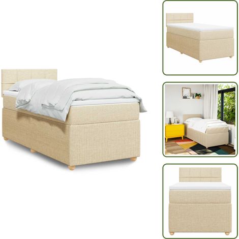 Materasso con molle - vidaXL Giroletto a Molle con Materasso Crema 100x200 cm in Tessuto - Letto con testiera