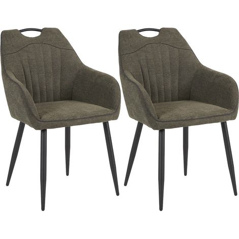 FABRICE - Lot de 2 Fauteuils de Table Tissu Maille Polyester et Liseré Vert Foncé (1/5)