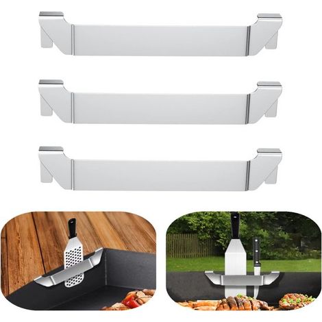 Juego de 3 soportes resistentes para espátulas para la plancha, estante de acero inoxidable para utensilios de barbacoa (1/5)