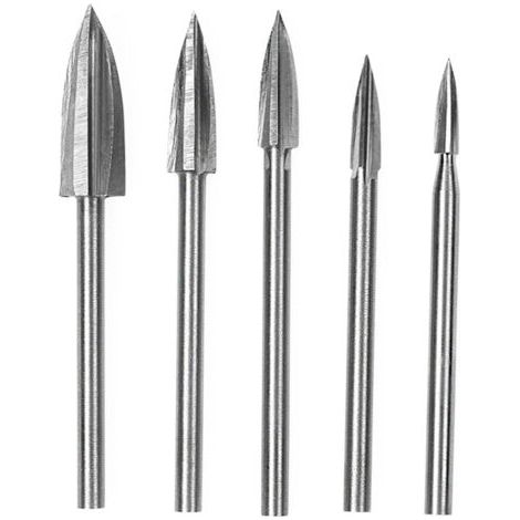 DEESSE SHOP-Hyuduo Outil de Meulage à Main, Outils de Sculpture en Bois pour Mourir le Bit de Forage de Gravure, 5pcs Bit de Foret de Sculpture en Acier Blanc avec 3 Mm, 4 Mm, 5, 6, Lames 8 (1/5)