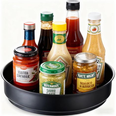 1 - Étagère à épices - Plateau tournant - Rotation 360 degrés - Rangement bocaux et condiments - Cuisine et placard - Inox - 28x28cm (1/5)