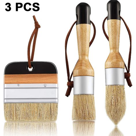 Pinceau À Craie - Poils De Sanglier Naturels - Pour Peinture Meubles Et Cire - Lot De 3 (1/5)