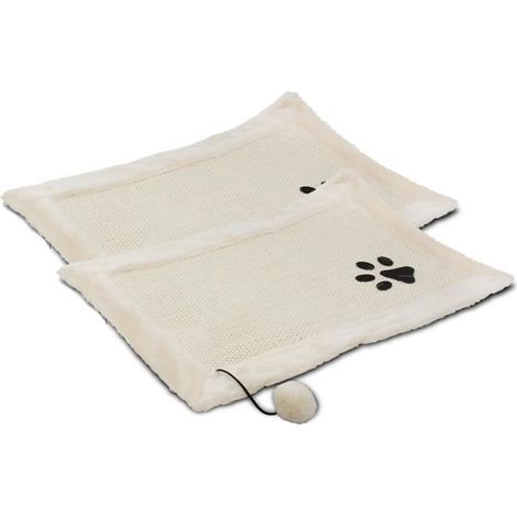 Tapis griffoir pour chat - JUANIO - Lot de 2 - 49 x 33 cm - Beige - Boule suspendue (1/4)