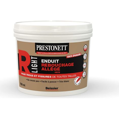 Prestonett – Enduit de rebouchage allégé – Pâte 750 ml – Application intérieure et extérieure – Finition mate et ponçable – Pour béton, plâtre et briques