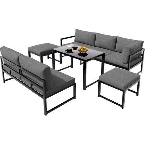 Salon détente extérieur alu gris, transat réglable avec coussins doux