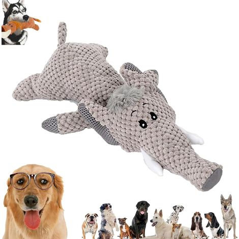 Interaktives Hundespielzeug mit Pfeife  Strapazierfähiges Stoffdesign mit Wolfs-/Löwen-/Elefantenmotiv  Geeignet für kleine, mittlere und große Hunderassen (Elefant)