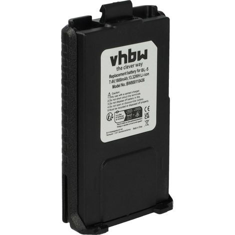 vhbw Akku kompatibel mit Baofeng UV-5R, UV-5RE, UV-5RA Funkgerät, Walkie Talkie - Ersatz für BL-5 (1800mAh, 7,4V, Li-Ion) (1/4)