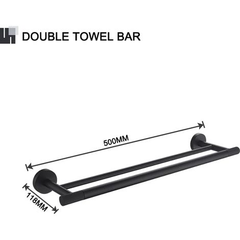 Porte-serviettes double en laiton noir mat moleté, avec porte-papier toilette, porte-savon, brosse WC et accessoires de salle de bain muraux. (1/5)