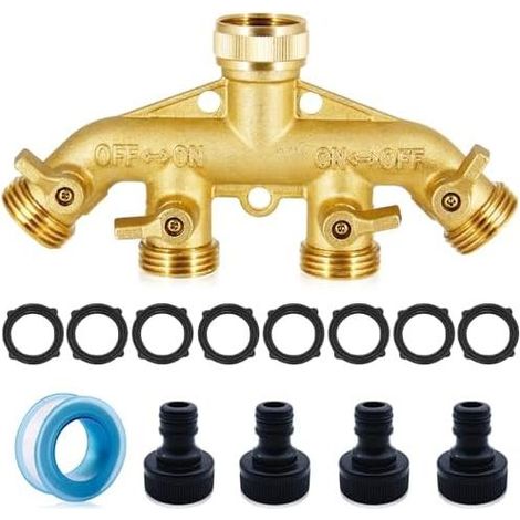 4-Wege-Bewässerungsverteiler aus massivem Messing mit verstellbaren und arretierbaren Wasserauslässen – 3/4"-Wasserhahnverteiler für die Gartenbewässerung 1 (1/5)