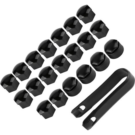 20pcs Écrous de Roue Auto 17mm Cache Antivol Protection Moyeu Vis Bouchon Noir Lot (1/5)