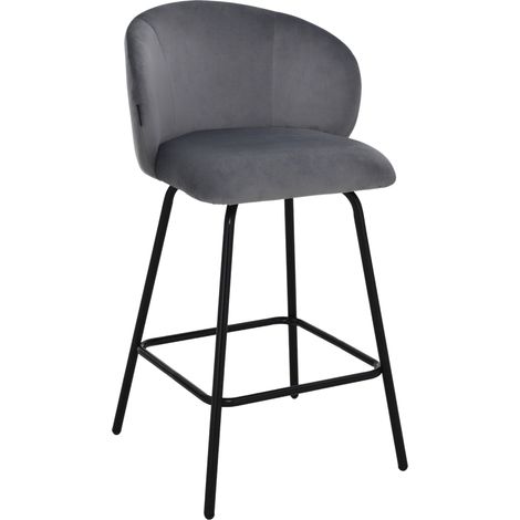 Taburete de bar NEMI de terciopelo gris, 65 cm