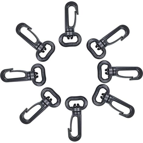 Mousquetons en plastique, mousqueton pivotant en plastique pour porte de poussée - Mousqueton rotatif - Mousqueton rotatif - Fermoir à boucle pour sangle, Noir（1.3cm）