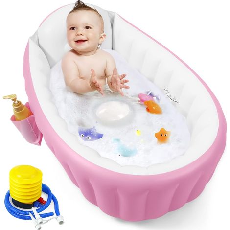 Baignoire gonflable pour bébé, baignoire de voyage portable pour bébés, baignoire pour tout-petits avec pompe à air, bac à douche pliable antidérapant, mini piscine gonflable pour nouveau-nés (rose) (1/5)