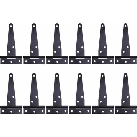 12 Pcs 4 Pounces Charnières en T laquées Noires, Charnière en T Robuste, Charnières de Portes en Bois, Métalliques Fer Antirouille Charnières de Porte avec Vis pour Portes de Grange, 100 mm (1/4)