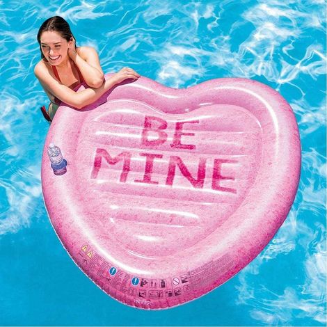 TRADE SHOP - Materassino Isola Gonfiabile Stampa Cuore Pvc Mare Piscina 145 X 142 Cm Rosa - (1/4)