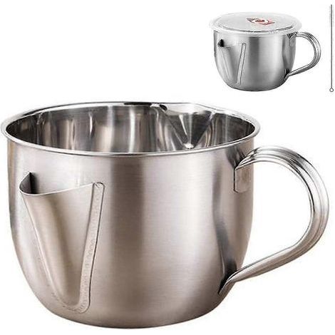 Séparateur d'huile et de graisse de 1000 ml, bol à sauce en acier inoxydable 304 avec filtre à huile et couvercle, brosse, outil de cuisine multi-usages. (1/5)