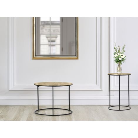 Beistelltische 2er Set rund Metall in Schwarz Gold, Höhe 46 und 61cm (1/5)