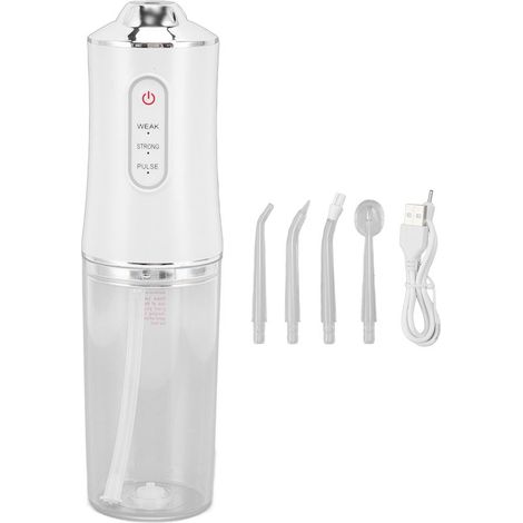 Brosse à dents électrique fil dentaire élimine odeur buccale étanche sans fil irrigateur oral portable 4 buses blanc (1/5)