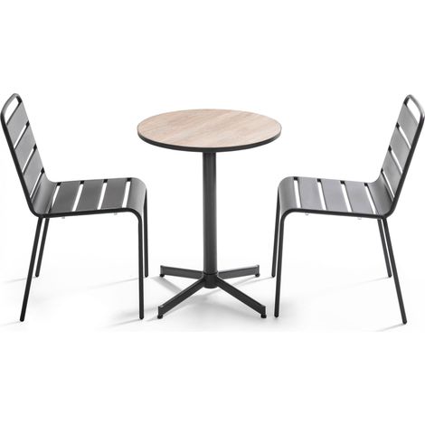 Ensemble de jardin table ronde et 2 chaises en métal bois - Tivoli (1/5)