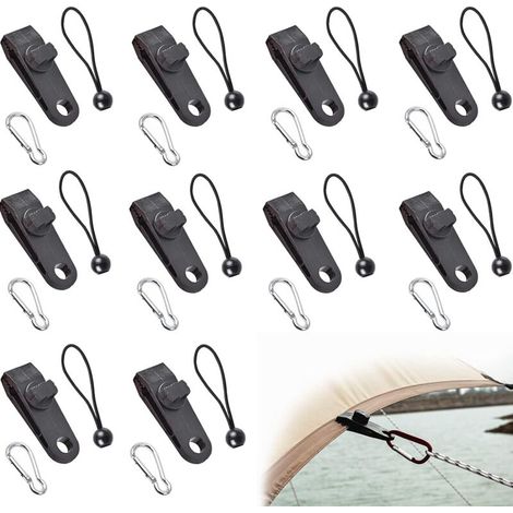 Wiederverwendbare Zeltclips – 10er-Pack mit Gummibändern und Karabinerhaken, für Markisen, Planen, Boote (1/4)
