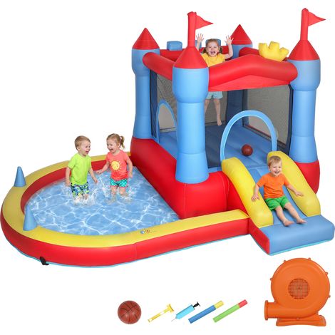 Aiyaplay – Château gonflable avec trampoline, toboggan, piscine à balles – Tissu oxford 840D – 342 x 255 x 209 cm – Charge max. 90 kg