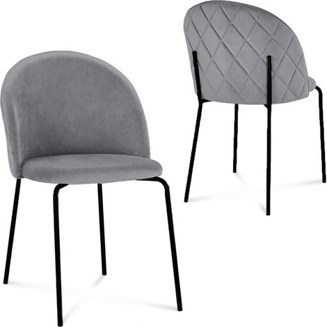 Lot de 2 chaises design en velours gris pieds noirs KENNETH (1/5)