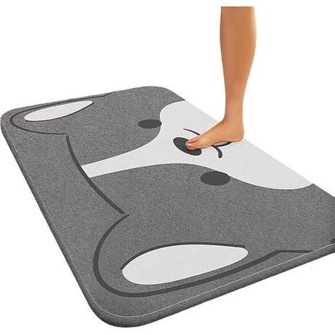 Tapis de bain 40 x 60 cm à séchage rapide avec motif chien, antidérapant et super absorbant, paillasson moderne pour toilettes et salle de bain, gris (1/5)