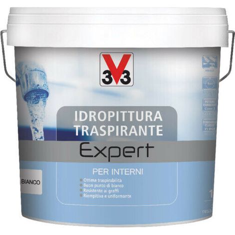 V33 Idropittura Traspirante Expert per Interno Pittura Coprente Bianca Bagno - Formato: 14 Lt