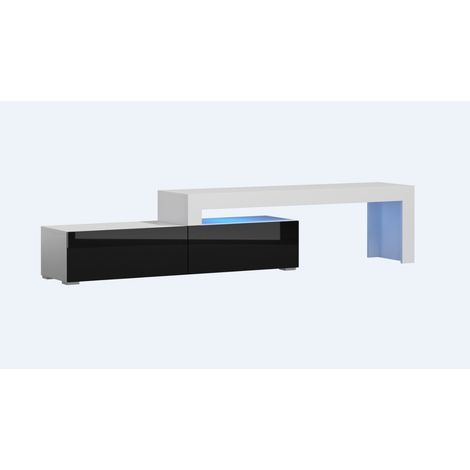 Dusine – Meuble TV extensible blanc mat et noir laqué – LED USB multicolores – Dimensions 148/280x37x45 cm – Fabrication européenne (1/4)