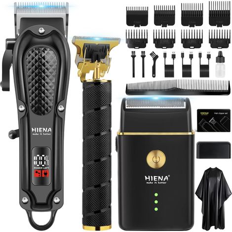 Tondeuse à cheveux pour homme, sans fil, tondeuse à cheveux, tondeuse à barbe, rasoir à lames, kit complet de rasage et de coupe de cheveux électrique (3 pièces) (1/5)