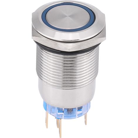 Interrupteur bouton poussoir étanche 19mm inox à verrouillage automatique 12-24V LED bleu (1/5)