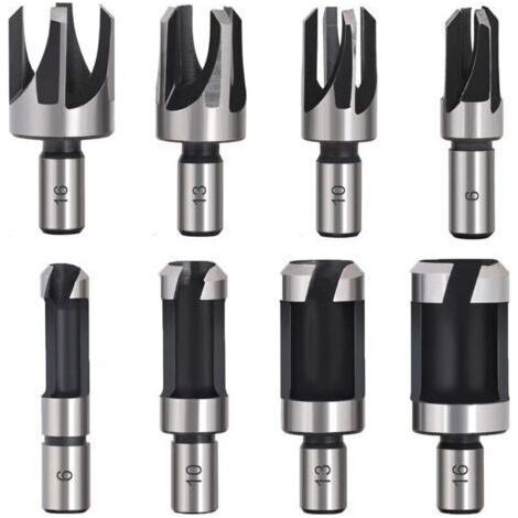 Tourillon Bois 8PCS HSS Foret Bois Fraise Bouchonner Bois outil de coupe bois Mches des Bouchons Wood Plug Cutter Drill Bits 6mm /10mm/13mm/16mm Petite Fraise Bois Pour Perceuse (1/4)