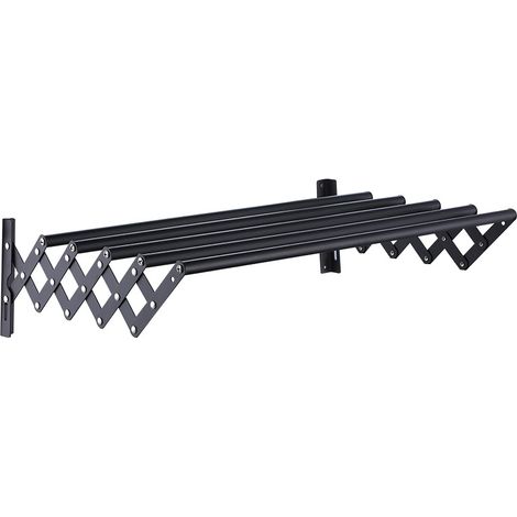 Tendedero plegable mural, 5 barras, acero inoxidable, ideal para lavadero, balcón, baño, 43 cm (negro) (1/3)
