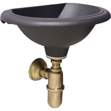 Fontana a muro vasca modello Olbia a parete grigio ghisa casa giardino balcone con sifone in ottone : brunito