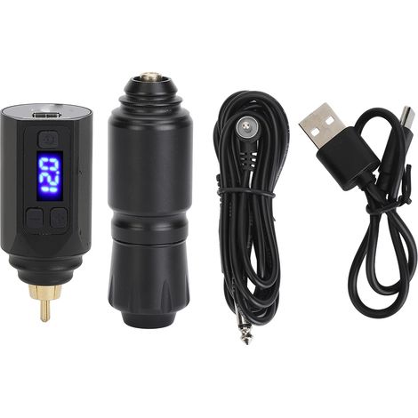 Kit machine à tatouer rotative avec cartouches, interface RCA, bloc d'alimentation sans fil 1500mAh et câble RCA. (1/5)