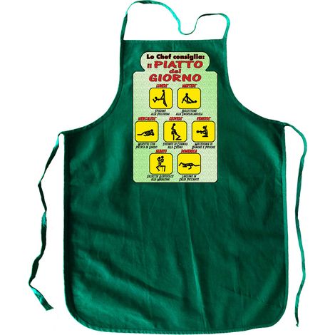 Tablier de cuisine, tablier humoristique, 100 % coton, dim. 64 x 80 cm, Vert Assiette Jour, 64x80 cm (1/2)