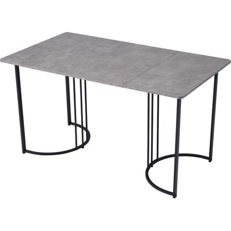 Table à manger rectangulaire 140 x 80 cm en MDF avec motif marbre et pied en métal réglable gris (1/5)